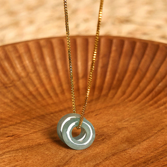 Buddhist Blessing Jade Double Peace Buckle Prosperity Necklace Pendant