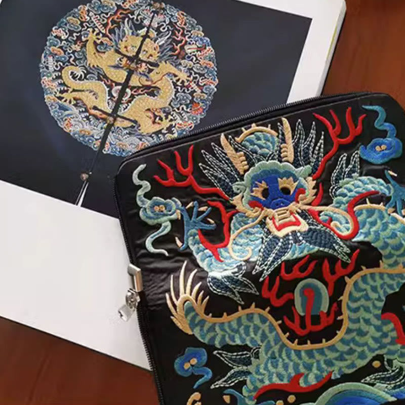 Buddhist Blessing Mythical Beast Phoenix Dragon Qilin Su Embroidery Ticket Folder Storage Journey Shopping Purse Handbag