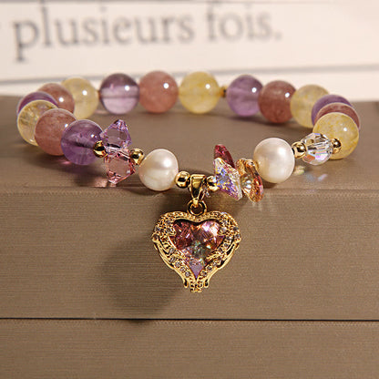 Buddhist Blessing Red Tiger Eye Citrine Amethyst Heart Calm Bracelet