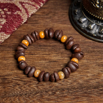 Buddhist Blessing Natural Coffee Beans Green Aventurine Huanglong Jade Beads Bracelet