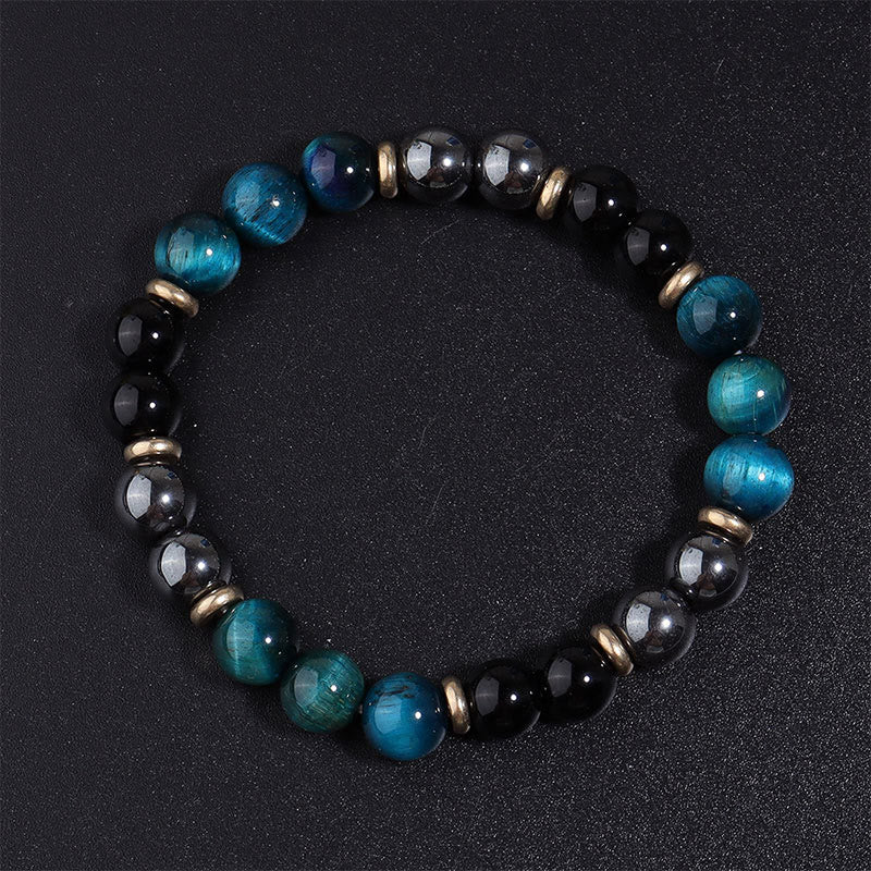 Buddhist Blessing Natural Blue Tiger Eye Beads Balance Bracelet