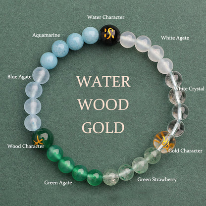 Buddhist Blessing Five Elements Various Agate Crystal Sun Stone Wisdom Bracelet