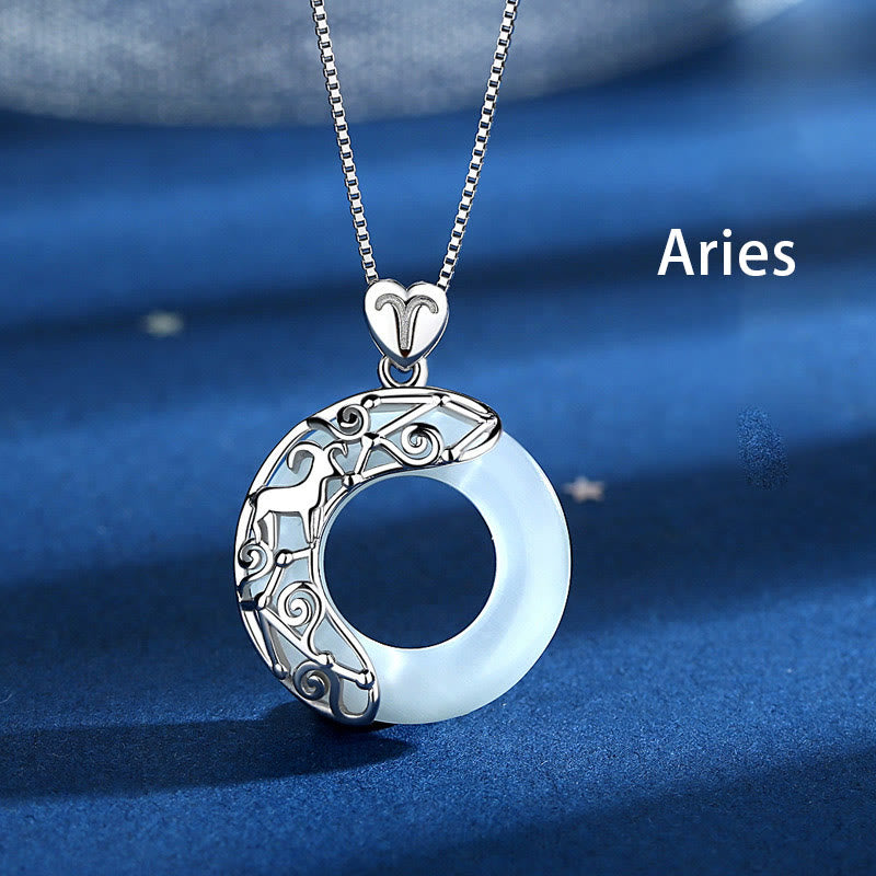 Buddhist Blessing 925 Sterling Silver 12 Constellations of the Zodiac Cat's Eye Love Support Necklace Pendant