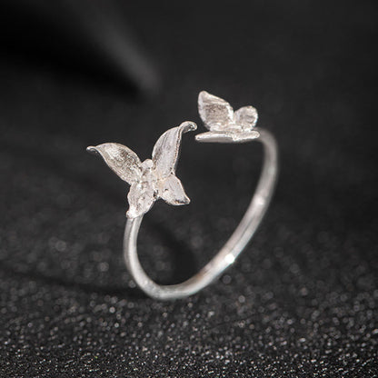Buddhist Blessing 925 Sterling Silver Butterfly Love Ring