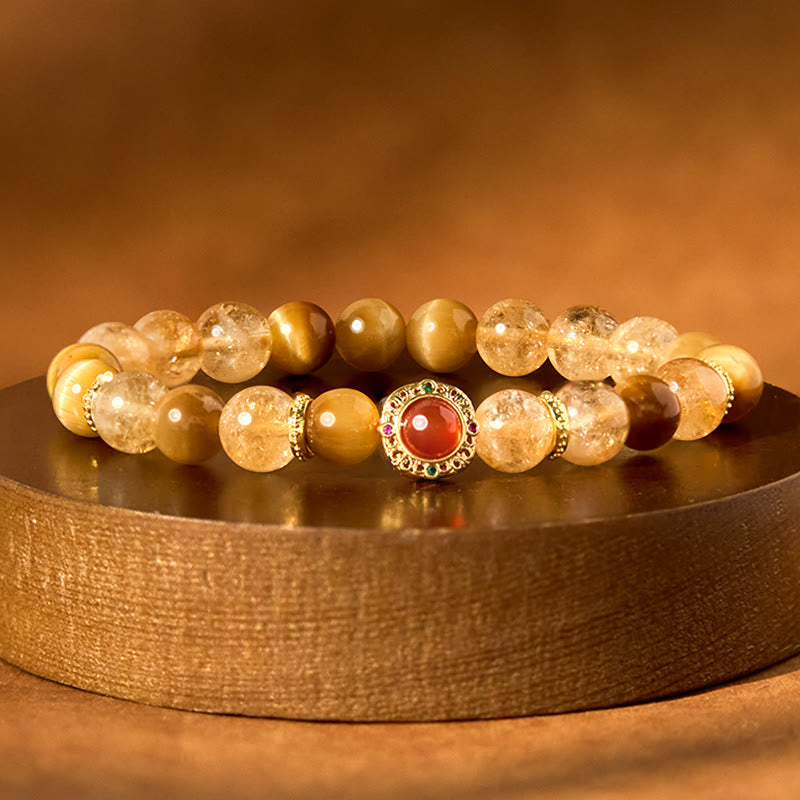 Buddhist Blessing Citrine Tiger Eye Red Agate Generosity Bracelet