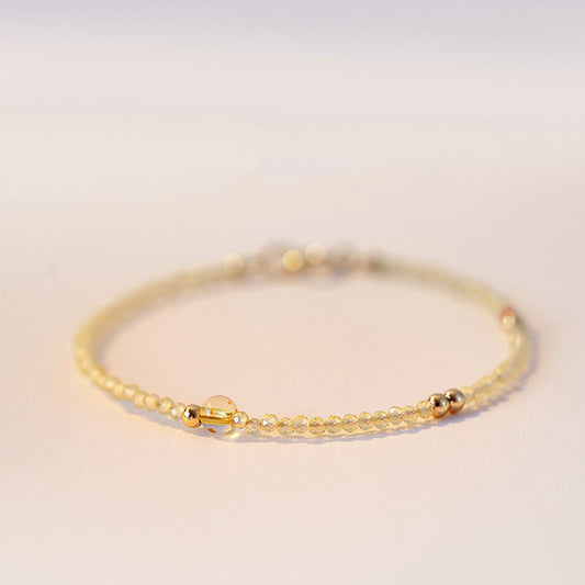 Buddhist Blessing 2mm Ultra-thin Citrine 14K Gold Plated Copper Beads Protection Bracelet