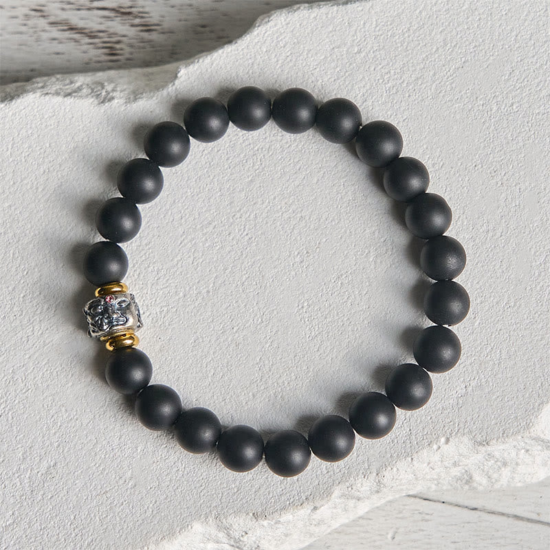 Buddhist Blessing Natural Frosted Black Onyx Buddha Face Support Bracelet