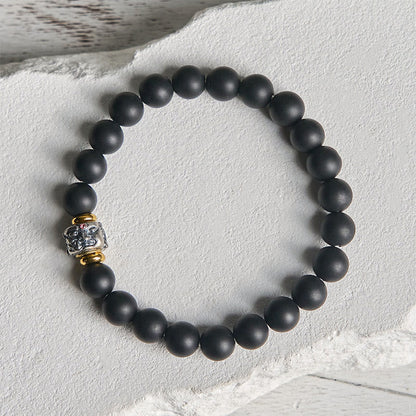 Buddhist Blessing Natural Frosted Black Onyx Buddha Face Support Bracelet