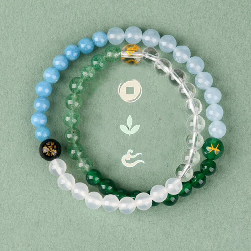 Buddhist Blessing Five Elements Various Crystal Agate Strawberry Quartz Wisdom Bracelet