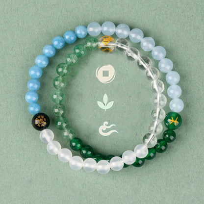 Buddhist Blessing Five Elements Various Crystal Agate Strawberry Quartz Wisdom Bracelet