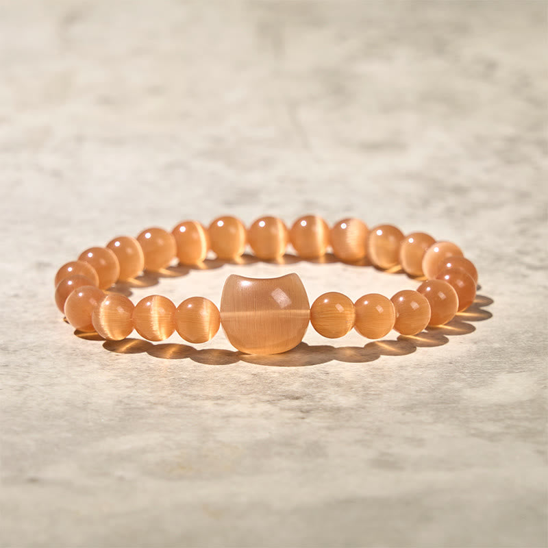 Buddhist Blessing Lovely Cat Head Pink Cat's Eye White Cat's Eye Spiritual Beads Bracelet