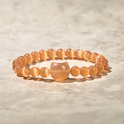 Buddhist Blessing Lovely Cat Head Pink Cat's Eye White Cat's Eye Spiritual Beads Bracelet