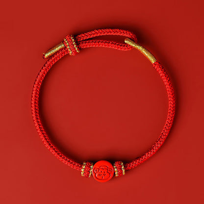 Buddhist Blessing Chinese Zodiac Red String Eight Thread Peace Knot Cinnabar Protection Luck Bracelet