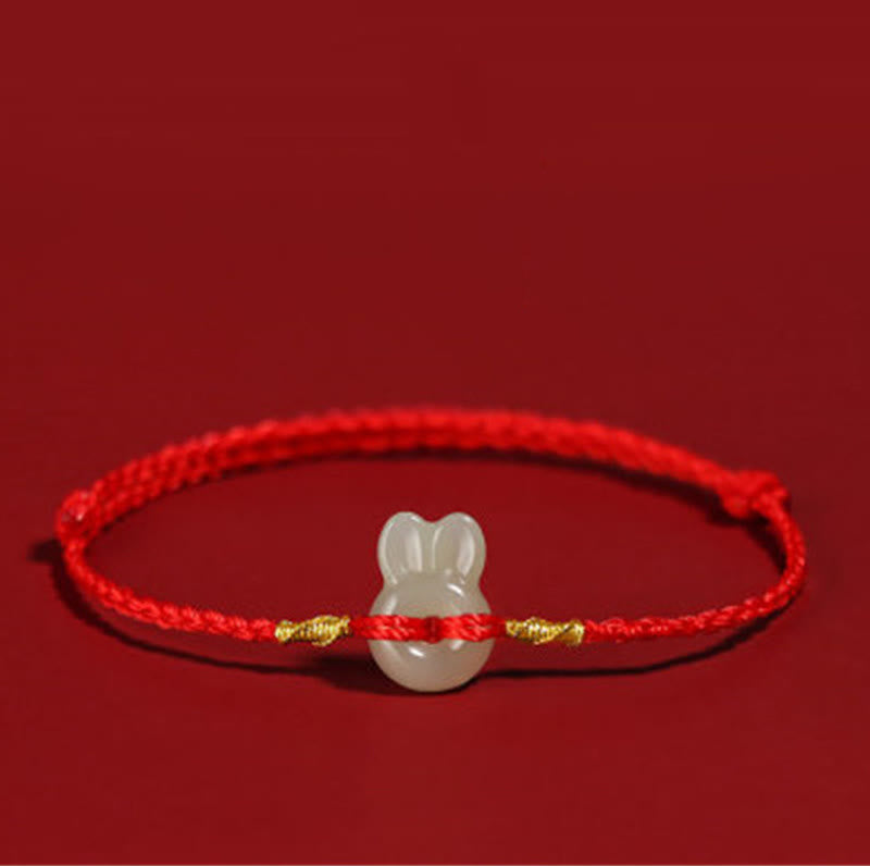 Buddhist Blessing Hetian Jade Cute Rabbit String Luck Bracelet