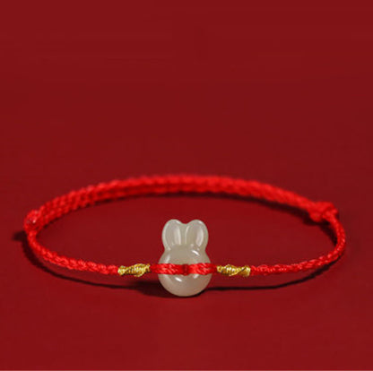 Buddhist Blessing Hetian Jade Cute Rabbit String Luck Bracelet