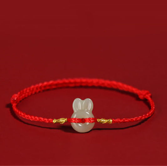 Buddhist Blessing Hetian Jade Cute Rabbit String Luck Bracelet