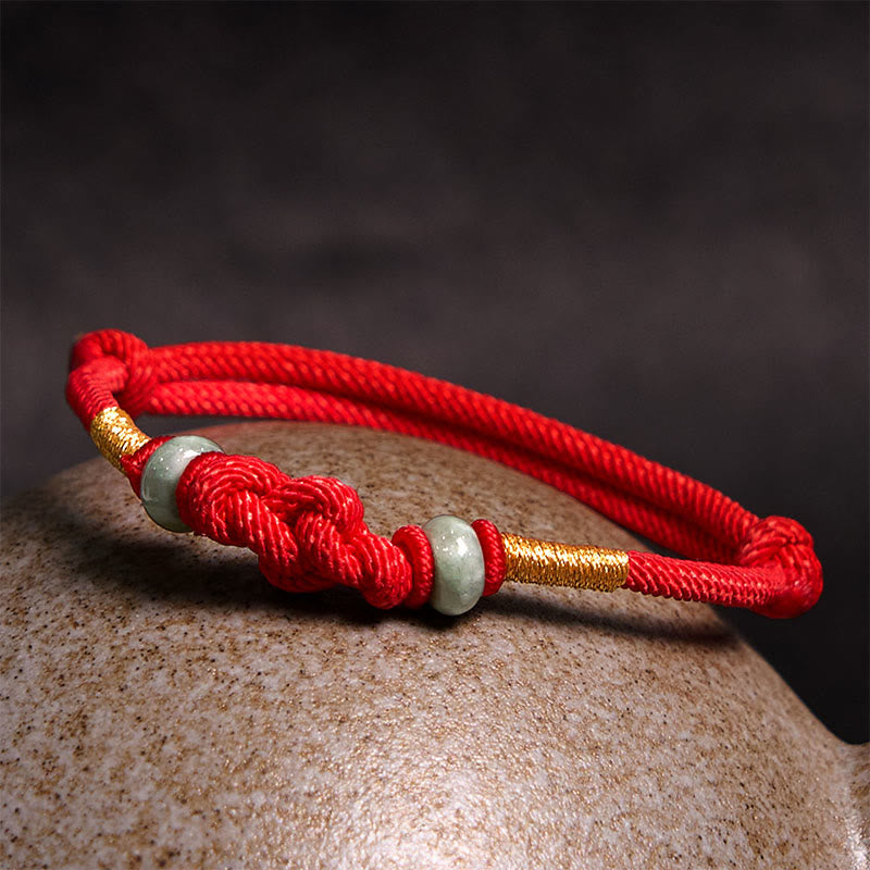 Buddhist Blessing Red String Jade Luck Fortune Knot Braided Couple Bracelet