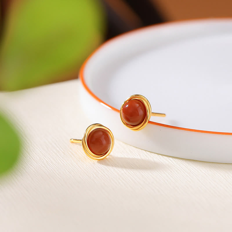 Buddhist Blessing 925 Sterling Silver Hetian Jade Agate Amber Luck Earrings