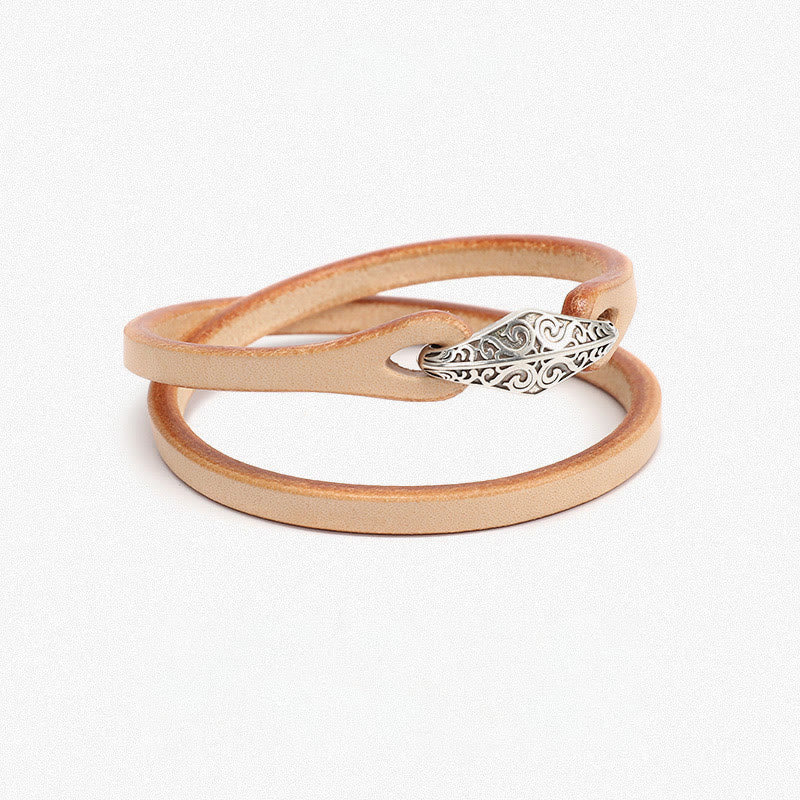 Buddhist Blessing 925 Sterling Silver Leather Multi-turn Protection Bracelet