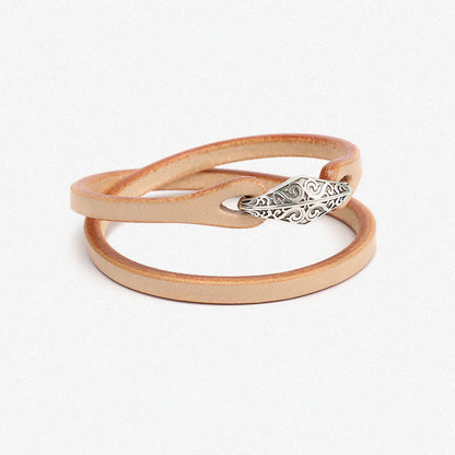 Buddhist Blessing 925 Sterling Silver Leather Multi-turn Protection Bracelet