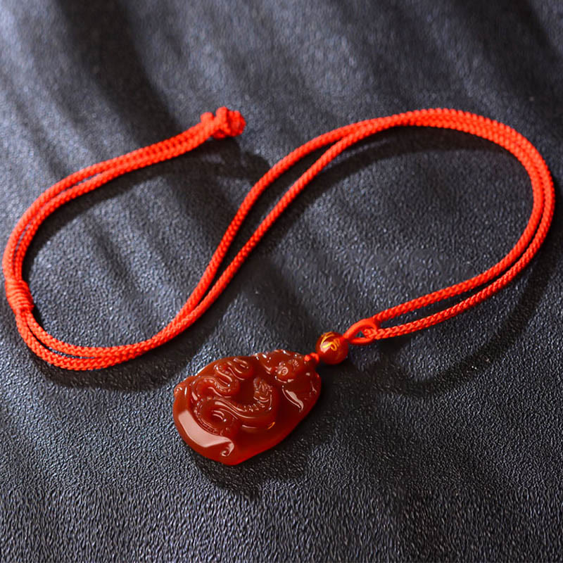 Buddhist Blessing Chinese Zodiac Red Agate Calm Necklace Pendant