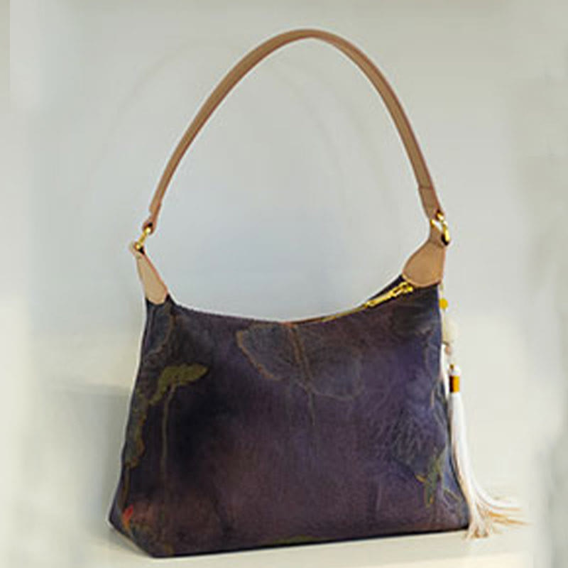 Buddhist Blessing Lotus Bamboo Crane Deer Butterfly Mountain Xiangyunsha Silk Song Brocade Crossbody Bag Shoulder Bag