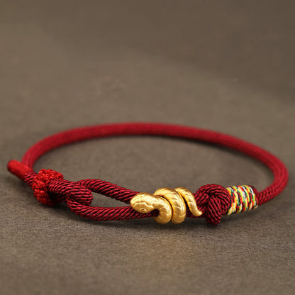 Buddhist Blessing 999 Gold Year of the Snake Design Handmade Luck Protection Rope Braided Bracelet
