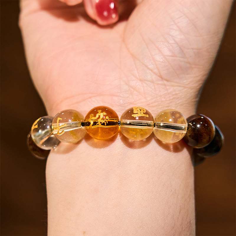 Buddhist Blessing Chinese Zodiac Tiger Eye White Crystal Courage Bracelet