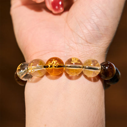 Buddhist Blessing Chinese Zodiac Tiger Eye White Crystal Courage Bracelet