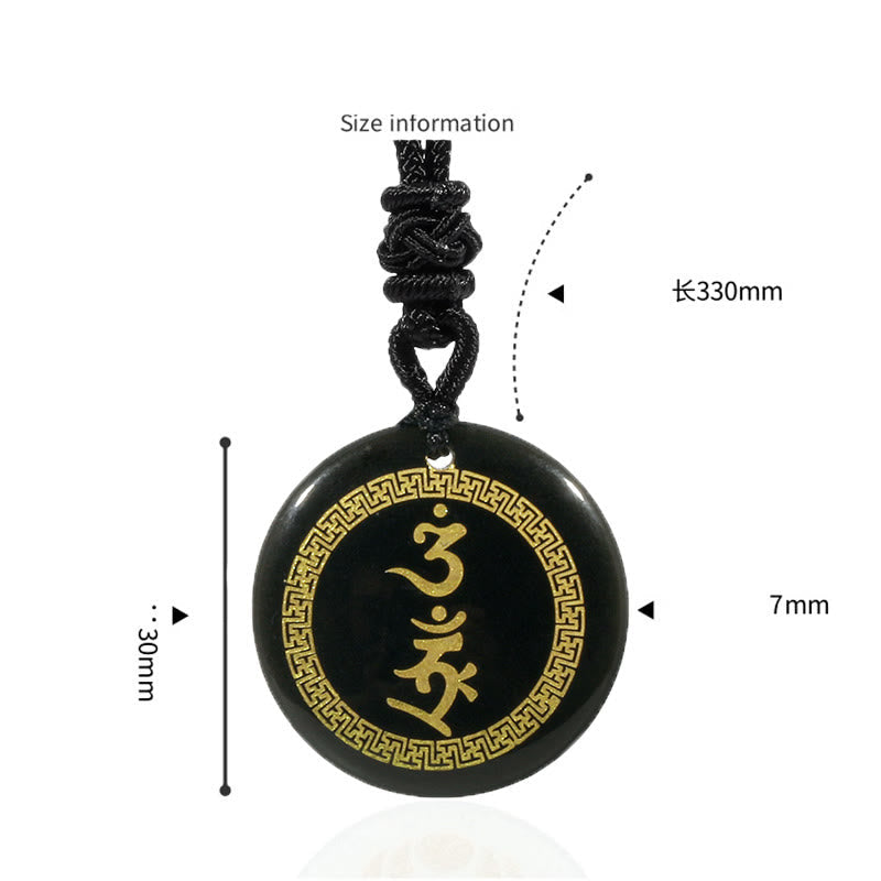 Buddhist Blessing Surrounding Swastika Pattern Vajra Protection Mantra Natural Various Crystal Black Obsidian Fulfilment Necklace Pendant