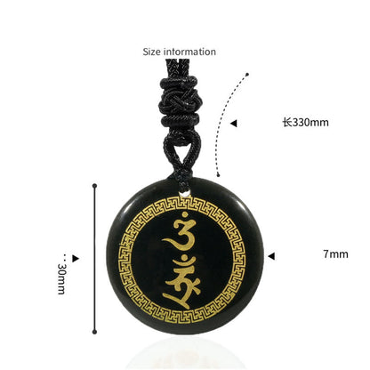Buddhist Blessing Surrounding Swastika Pattern Vajra Protection Mantra Natural Various Crystal Black Obsidian Fulfilment Necklace Pendant