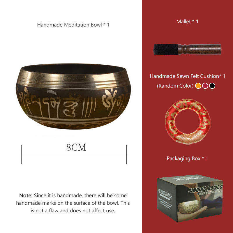 Buddhist Blessing Handmade Singing Bowl Buddha Eyes Scripture Pattern for Healing and Meditation Sound Bowl Set