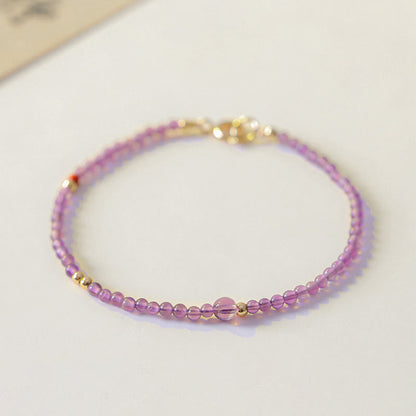 Buddhist Blessing 2mm Ultra-Thin Beads Natural Amethyst 14k Gold Plated Copper Inner Peace Meditation Bracelet