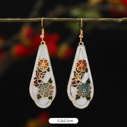 Buddhist Blessing Lotus Butterfly Flower Alloy Copper Enlightenment Drop Earrings