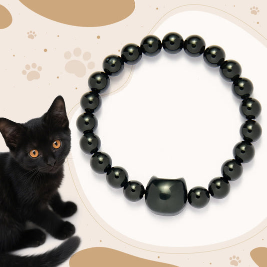 Buddhist Blessing Black Cat Natural Black Onyx Protection Bracelet