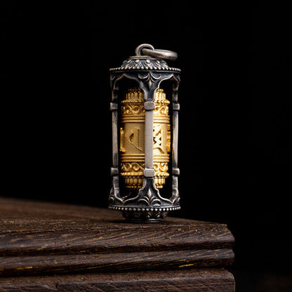 Buddhist Blessing 925 Sterling Silver Tibetan Prayer Wheel Om Mani Padme Hum Wisdom Necklace Pendant
