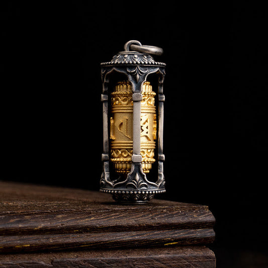 Buddhist Blessing 925 Sterling Silver Tibetan Prayer Wheel Om Mani Padme Hum Wisdom Necklace Pendant