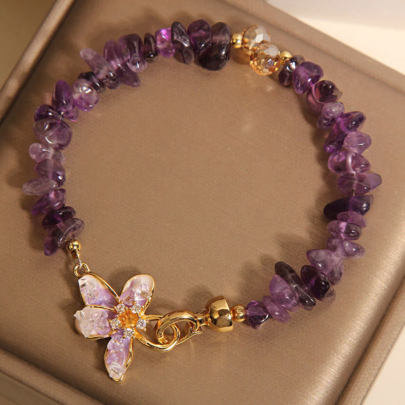 Buddhist Blessing Natural Irregular Gravel Amethyst Blue Crystal Wisteria Balance Bracelet