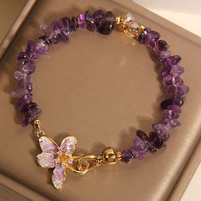 Buddhist Blessing Natural Irregular Gravel Amethyst Blue Crystal Wisteria Balance Bracelet