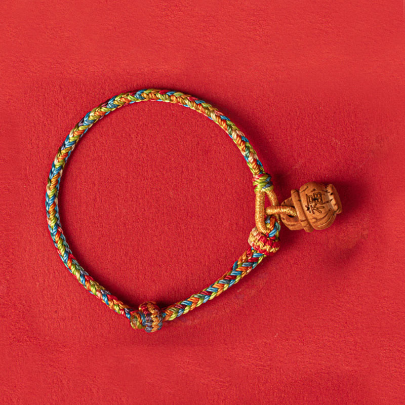 Buddhist Blessing Peach Wood Fu Character Safe And Well Wealth Bracelet