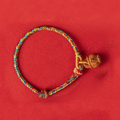 Buddhist Blessing Peach Wood Fu Character Safe And Well Wealth Bracelet