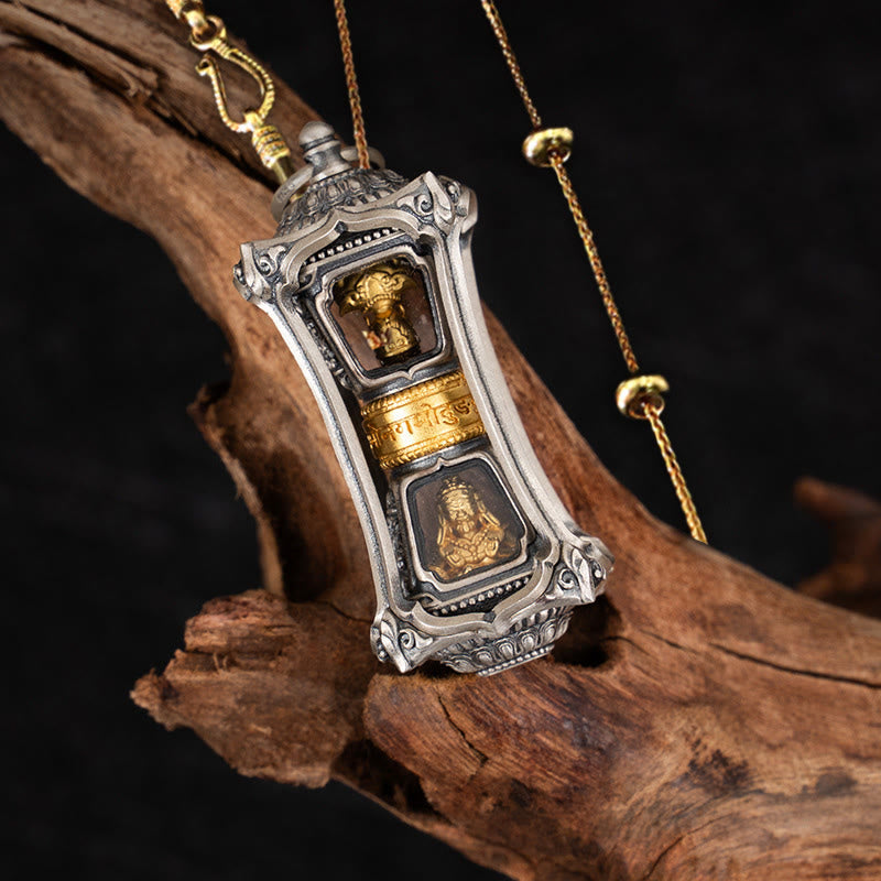 Buddhist Blessing 925 Sterling Silver Tibetan Zakiram Goddess of Wealth Blessing Necklace Pendant