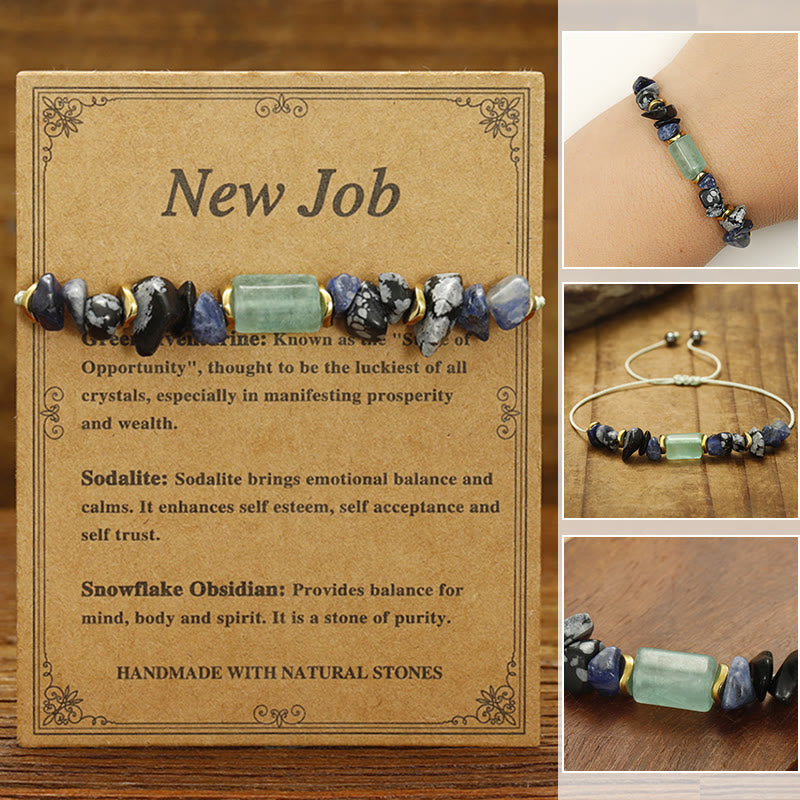 Buddhist Blessing New Job Green Aventurine Sodalite Snowflake Obsidian Energy Bracelet