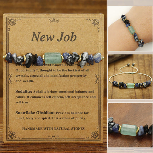 Buddhist Blessing New Job Green Aventurine Sodalite Snowflake Obsidian Energy Bracelet