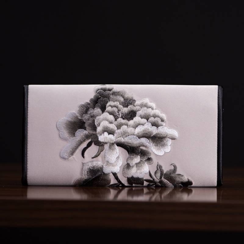 Buddhist Blessing Peony Flower Su Embroidery Journey Shopping Long Purse Handbag