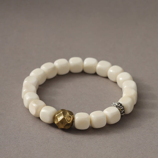 Buddhist Blessing Bodhi Seed Hammered Copper Brass Calm Bracelet