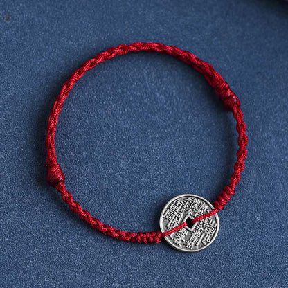 Buddhist Blessing 925 Sterling Silver Coin Protection Braided Bracelet Anklet