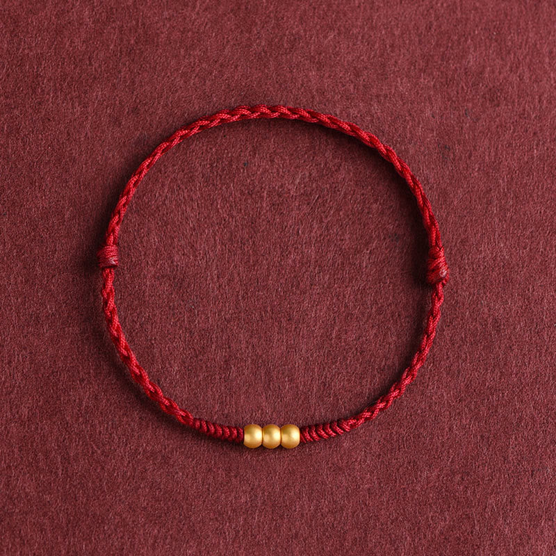 Buddhist Blessing 999 Gold Mini Three Beads Design Handmade Luck Rope Bracelet Anklet