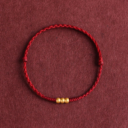 Buddhist Blessing 999 Gold Mini Three Beads Design Handmade Luck Rope Bracelet Anklet