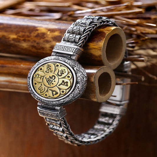 Buddhist Blessing Tibetan Copper Buckle Om Mani Padme Hum Turntable Rotatable Peace Metal Bracelet